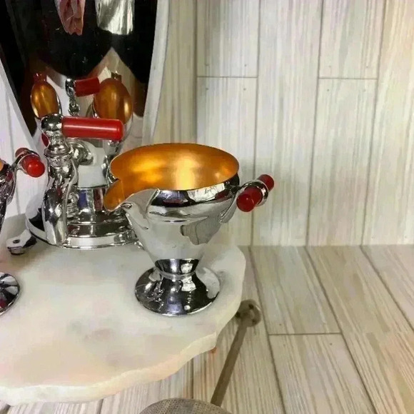 VINTAGE A/O ART DECO Manning - Bowman Chrome Bakelite Creamer and sugar red bake - Picture 4 of 5